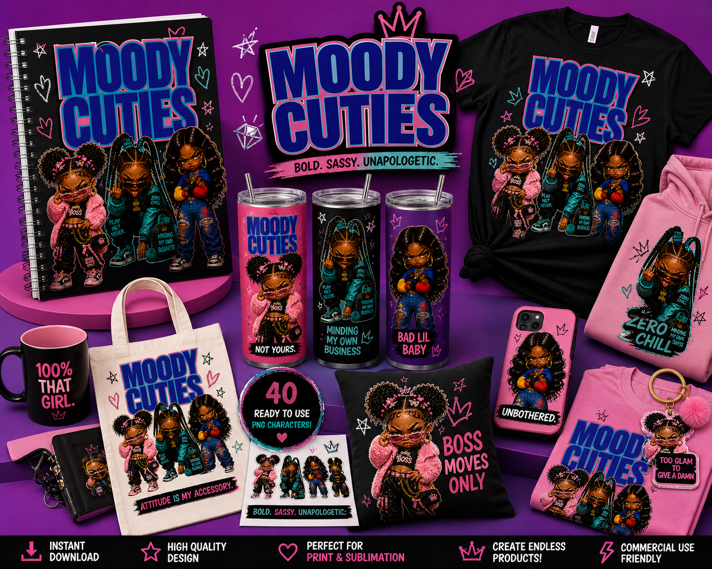 Moody Cuties™ Bold Attitude. Big Energy. Ready-to-Use Character Pack.