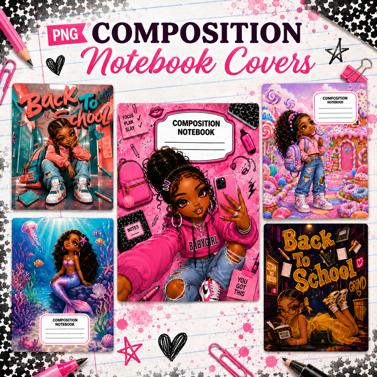Back-to-School PNG Notebook Cover Collection ✨