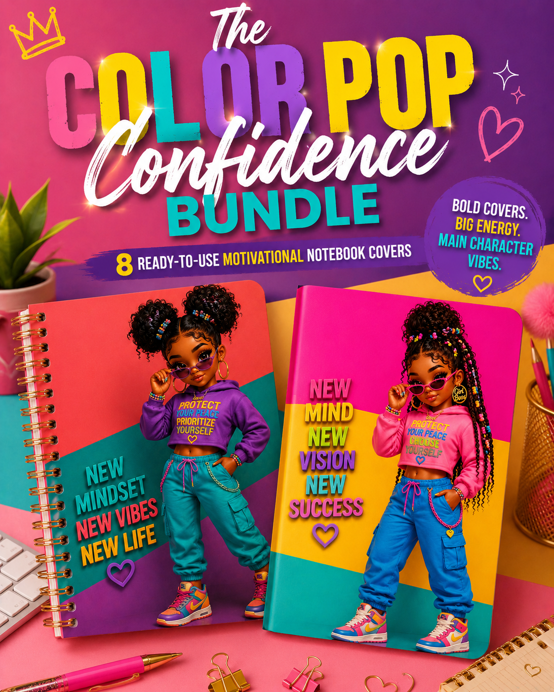 The Color Pop Confidence Bundle | 7 Ready-to-Use Motivational Notebook Covers
