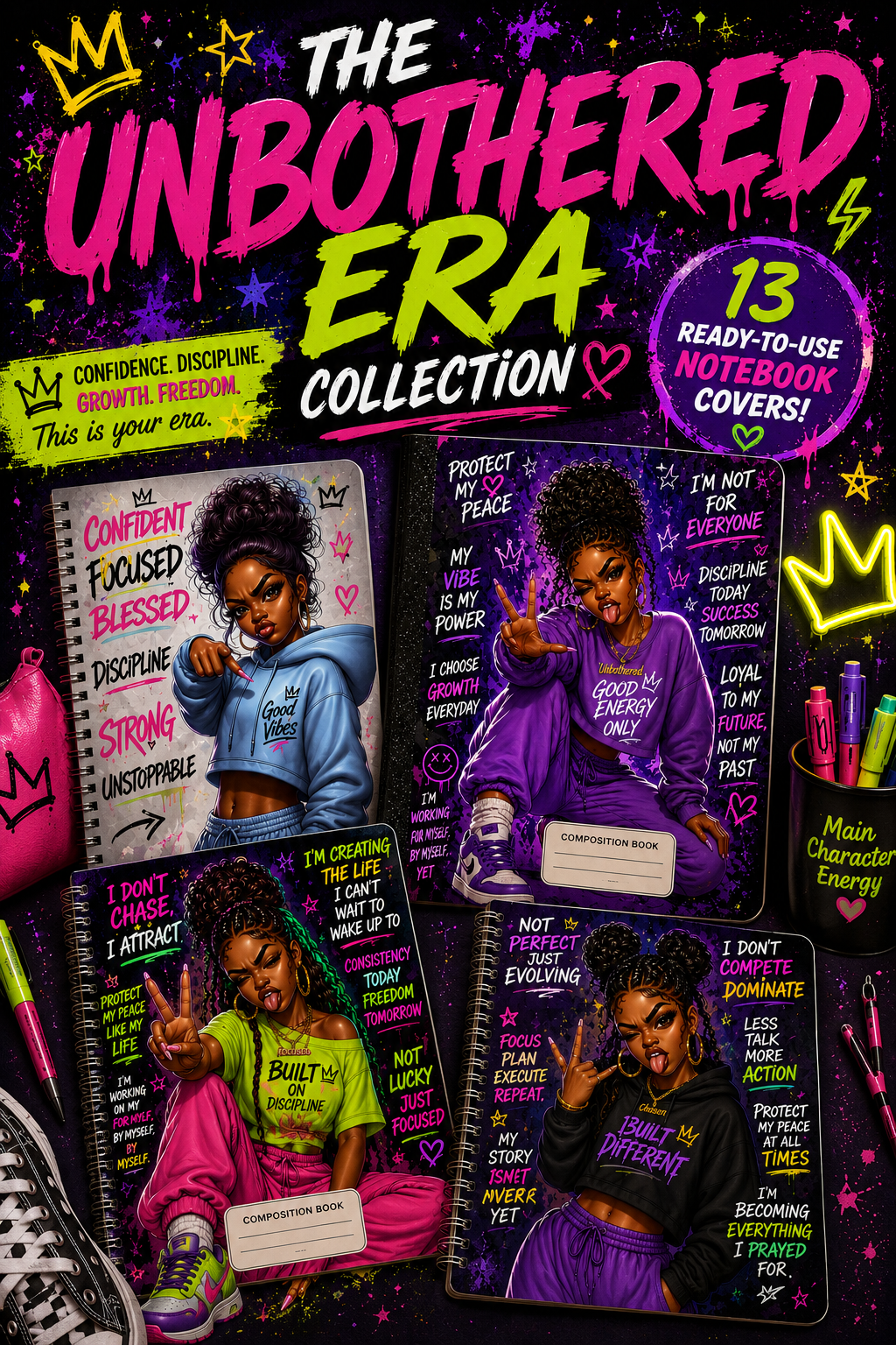 👑✨ The Unbothered Era Collection: 13 Ready-to-Use Notebook Covers