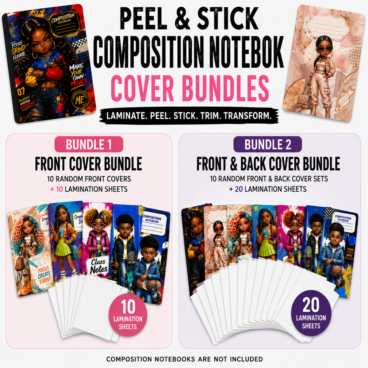 Peel & Stick Composition Notebook Cover Bundles